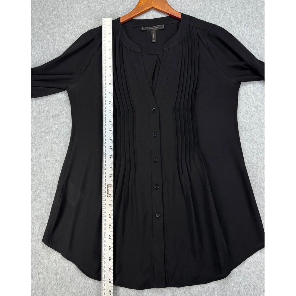 BCBGMAXAZRIA XS Black Pleated Button Front Blouse Career Office Workwear Loose - Picture 9 of 10